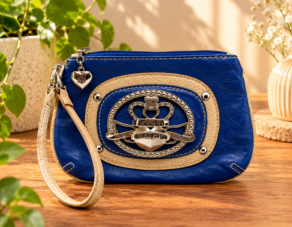 Kathy Van Zeeland Y2K Blue Wristlet Bag – Crown Heart McBling Purse