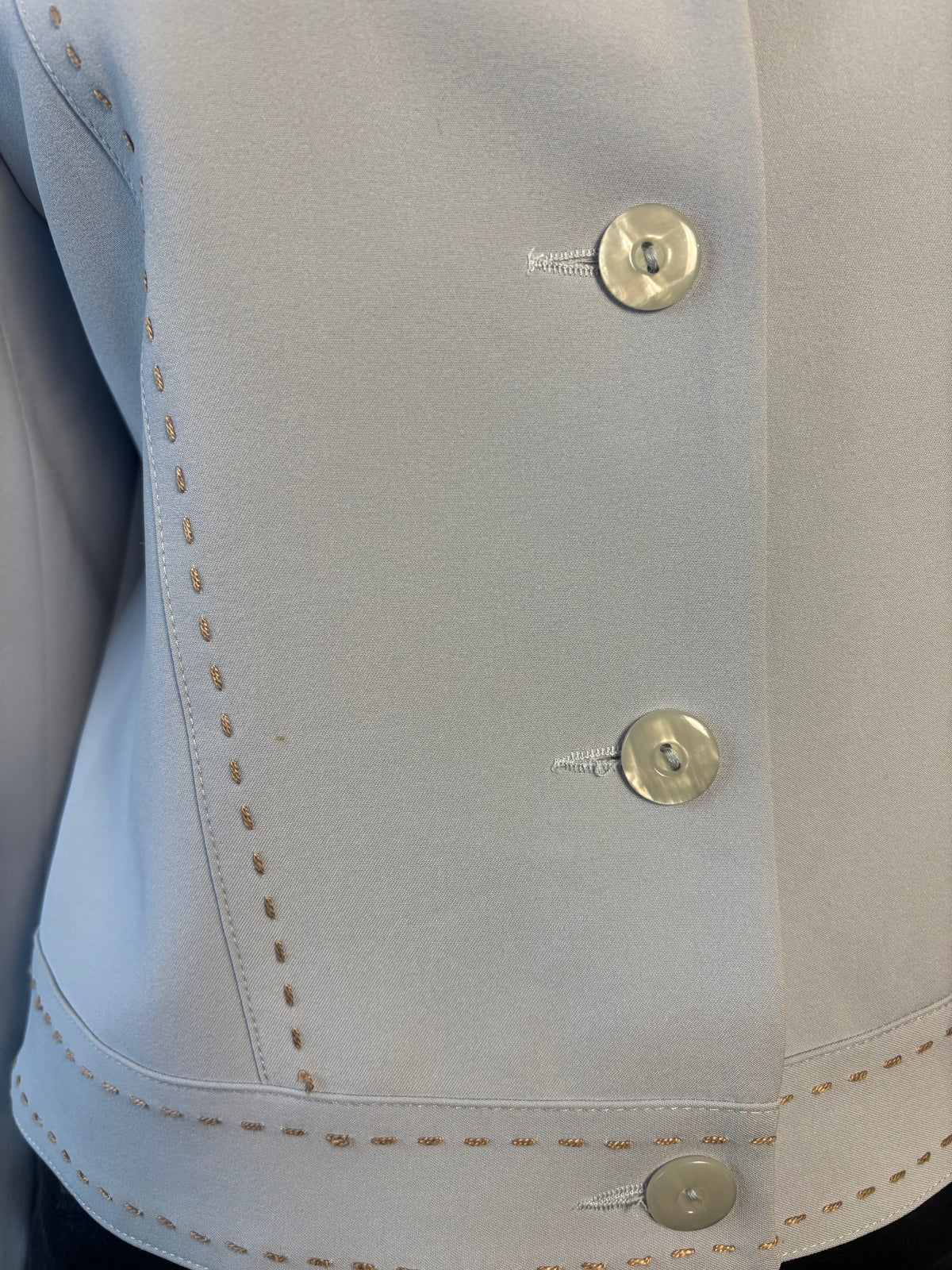 Ambre Paris Powder Blue Tailored Jacket – Vintage-Inspired Gold Stitch Detail