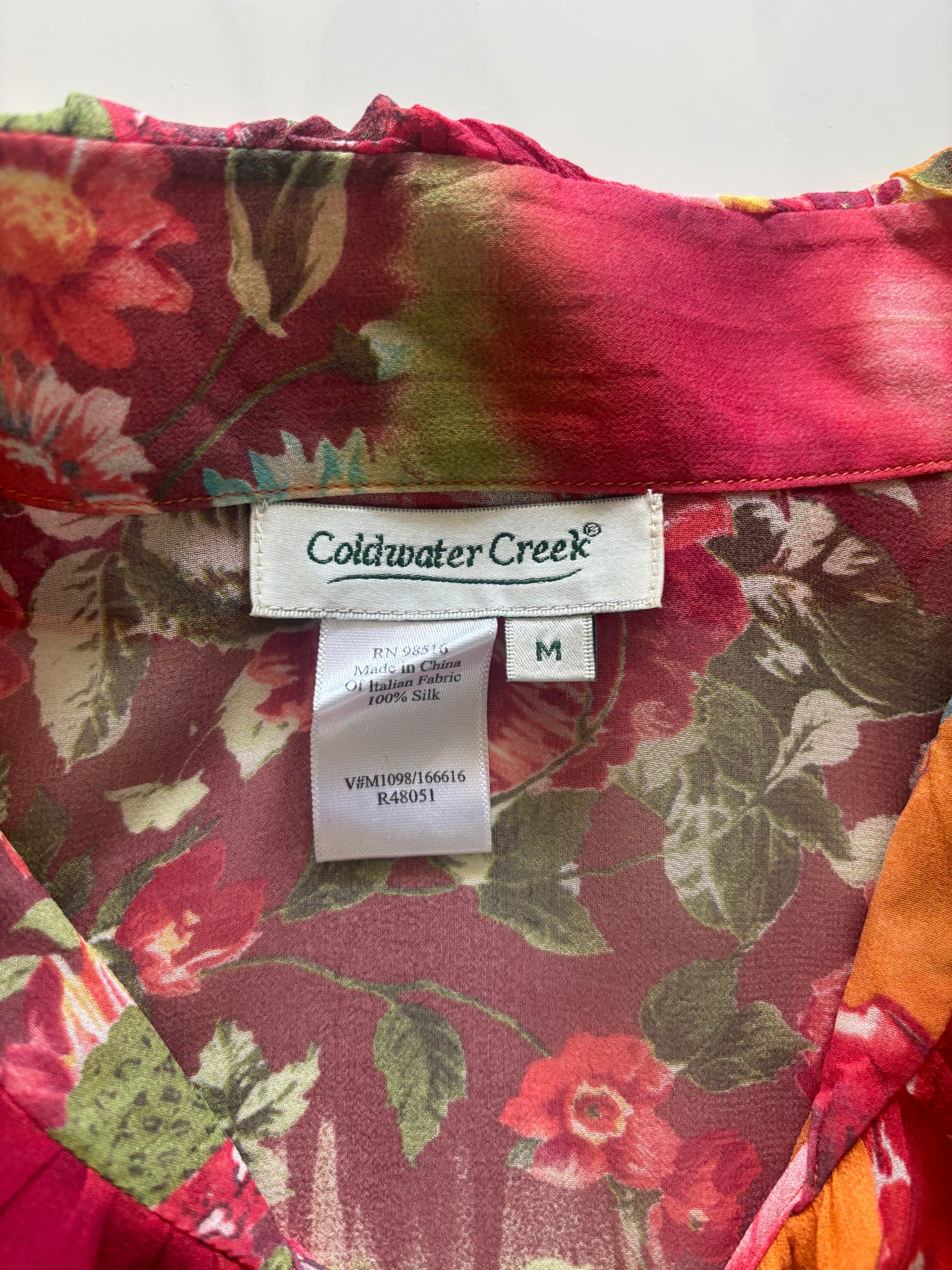 Coldwater Creek 100% Silk Floral Ruffle Blouse – Size M