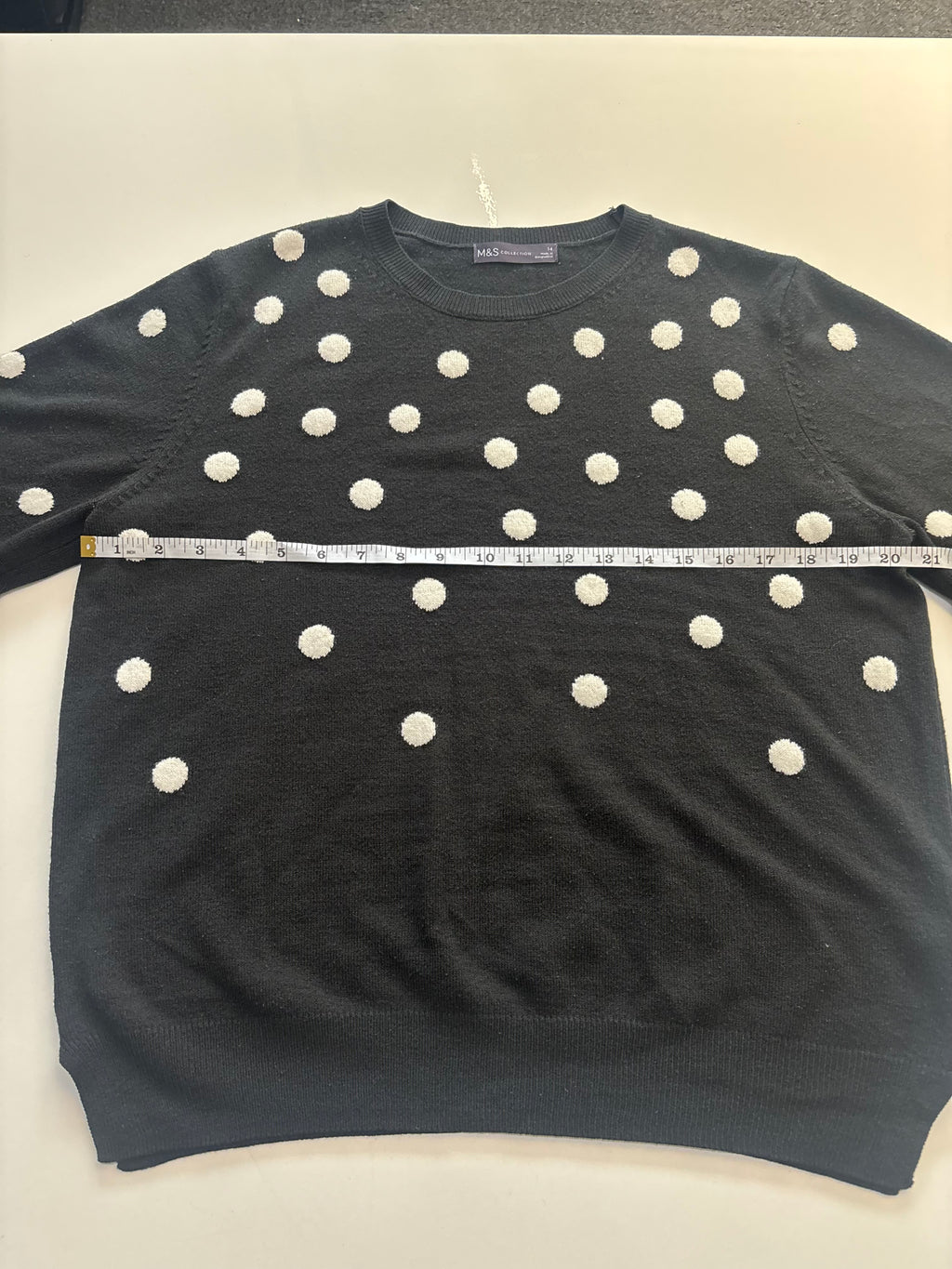 M&S Collection Black & Cream Polka Dot Crew Neck Jumper – UK 14