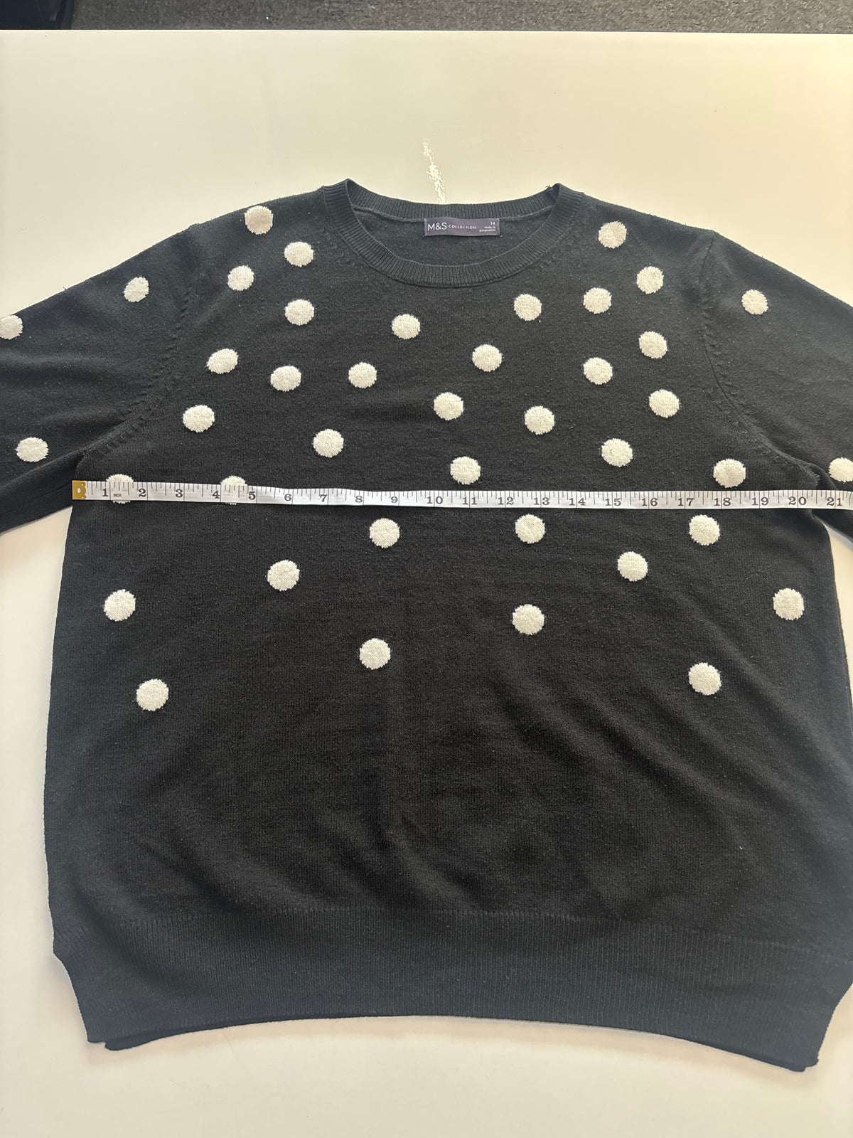 M&S Collection Black & Cream Polka Dot Crew Neck Jumper – UK 14
