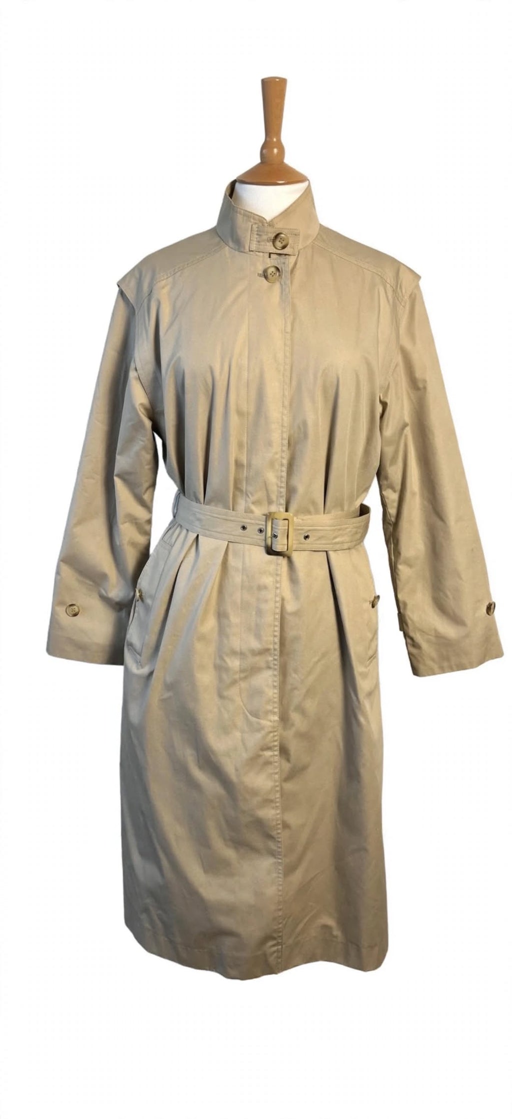 Vintage Style Beige Belted Longline Trench Coat – UK 12–14