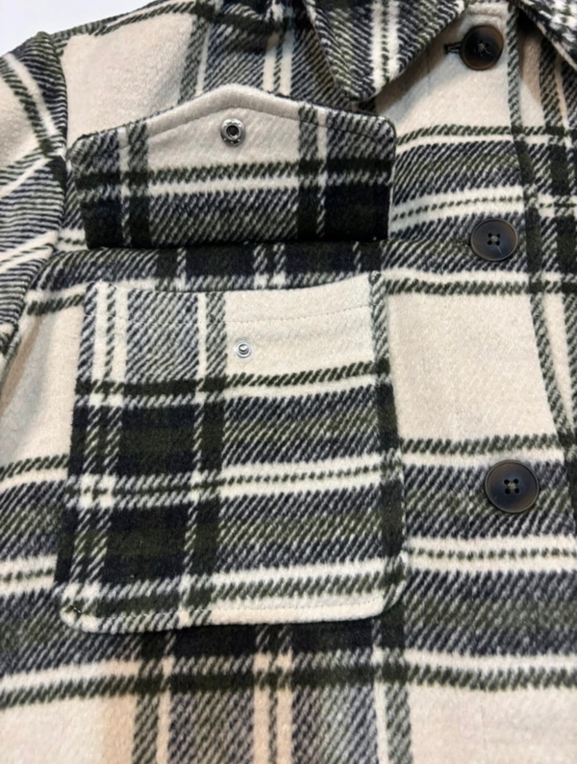 New Look Cream & Dark Green Checked Shacket – UK 10￼