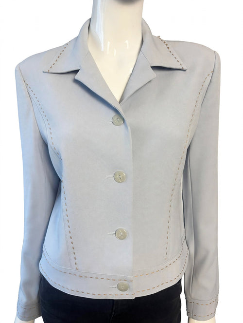 Ambre Paris Powder Blue Tailored Jacket – Vintage-Inspired Gold Stitch Detail