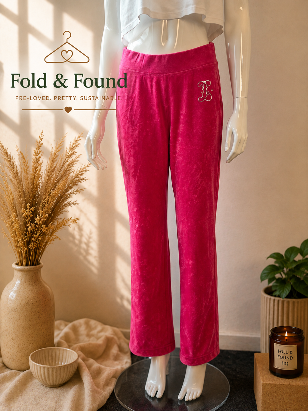 Juicy Couture Hot Pink Velour Rhinestone Trousers – Size M