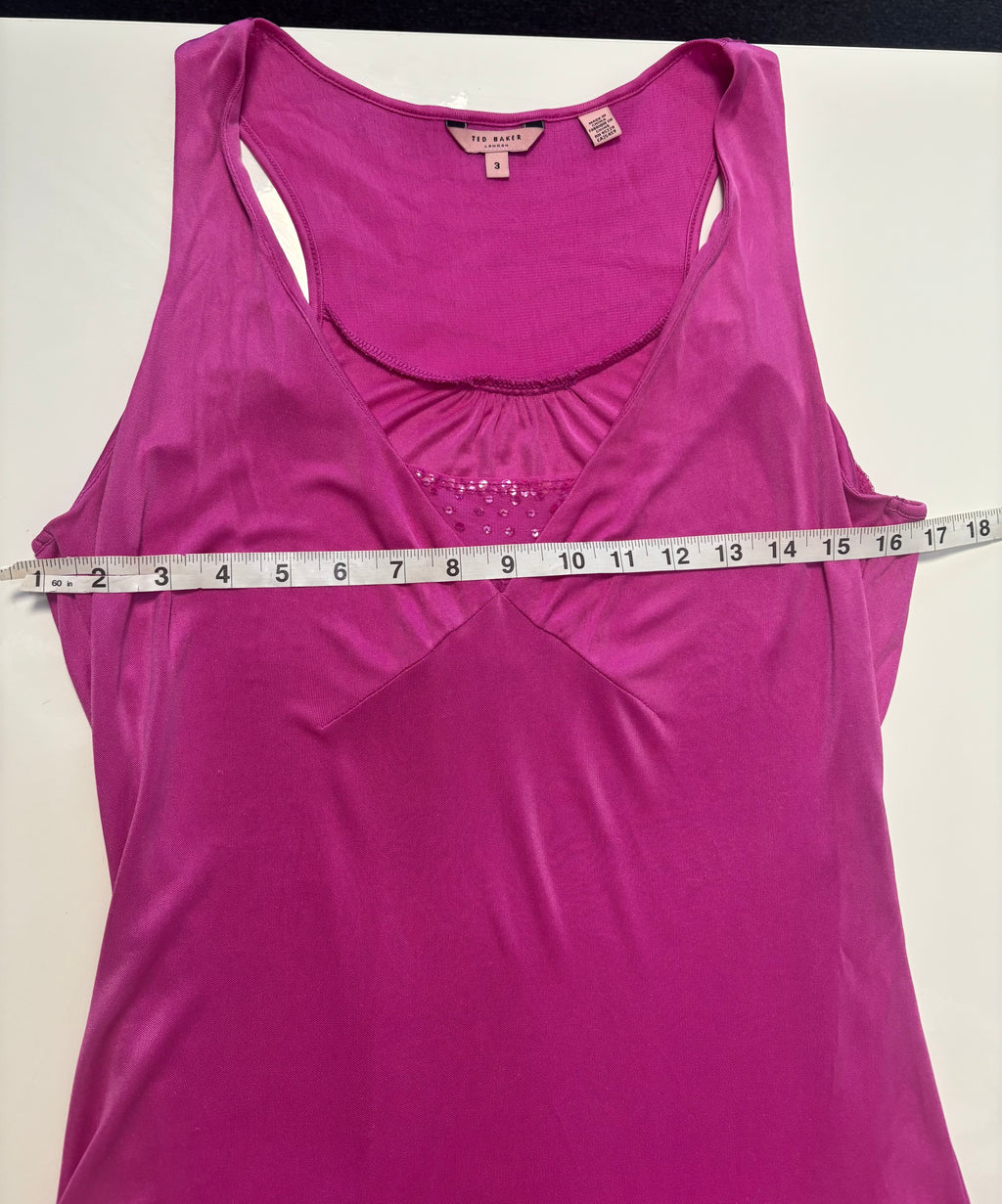 Ted Baker London 100% Silk Pink Embellished Dress – Size 3 (UK 12)