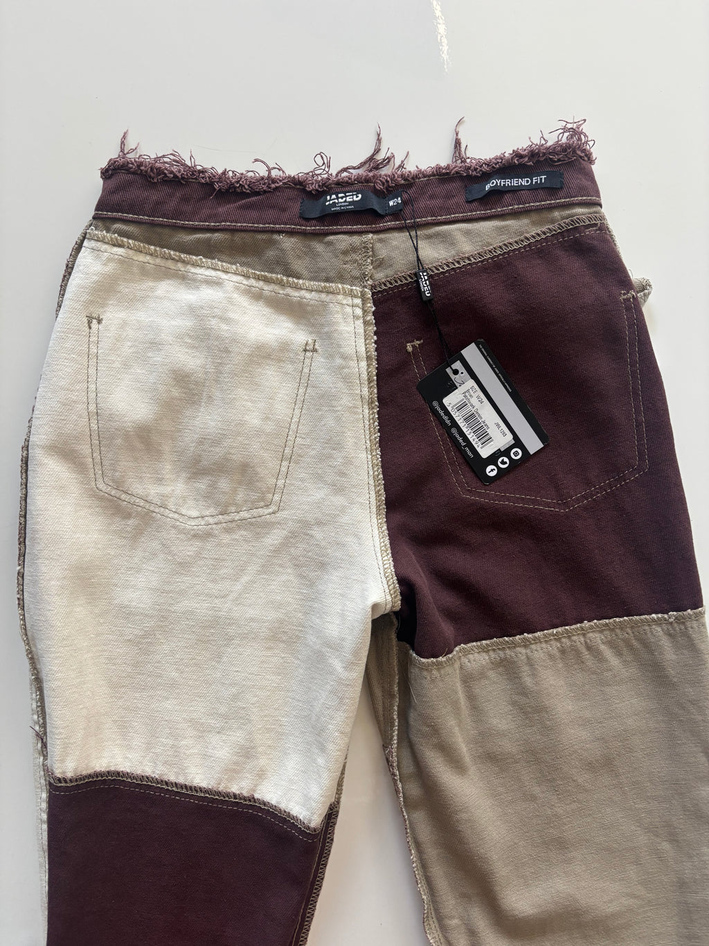 Jaded London Brown Patchwork Denim Jeans - BNWT - W24 Boyfriend Fit - JWL1293