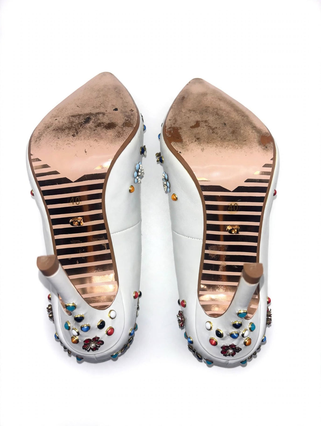 Dune London White Embellished Pointed-Toe Stiletto Heels – Size 40￼