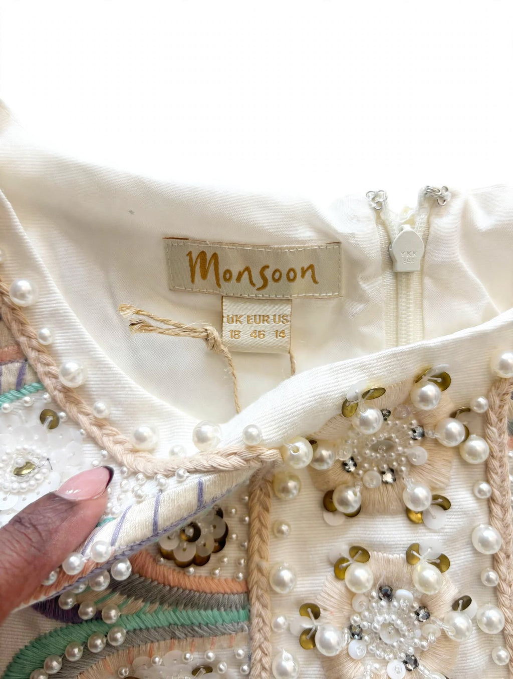 Monsoon Embellished Ivory Shift Dress – BNWT – UK 18