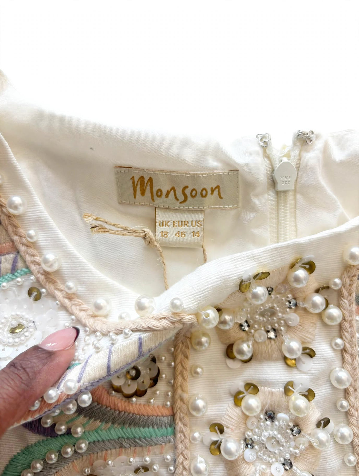 Monsoon Embellished Ivory Shift Dress – BNWT – UK 18