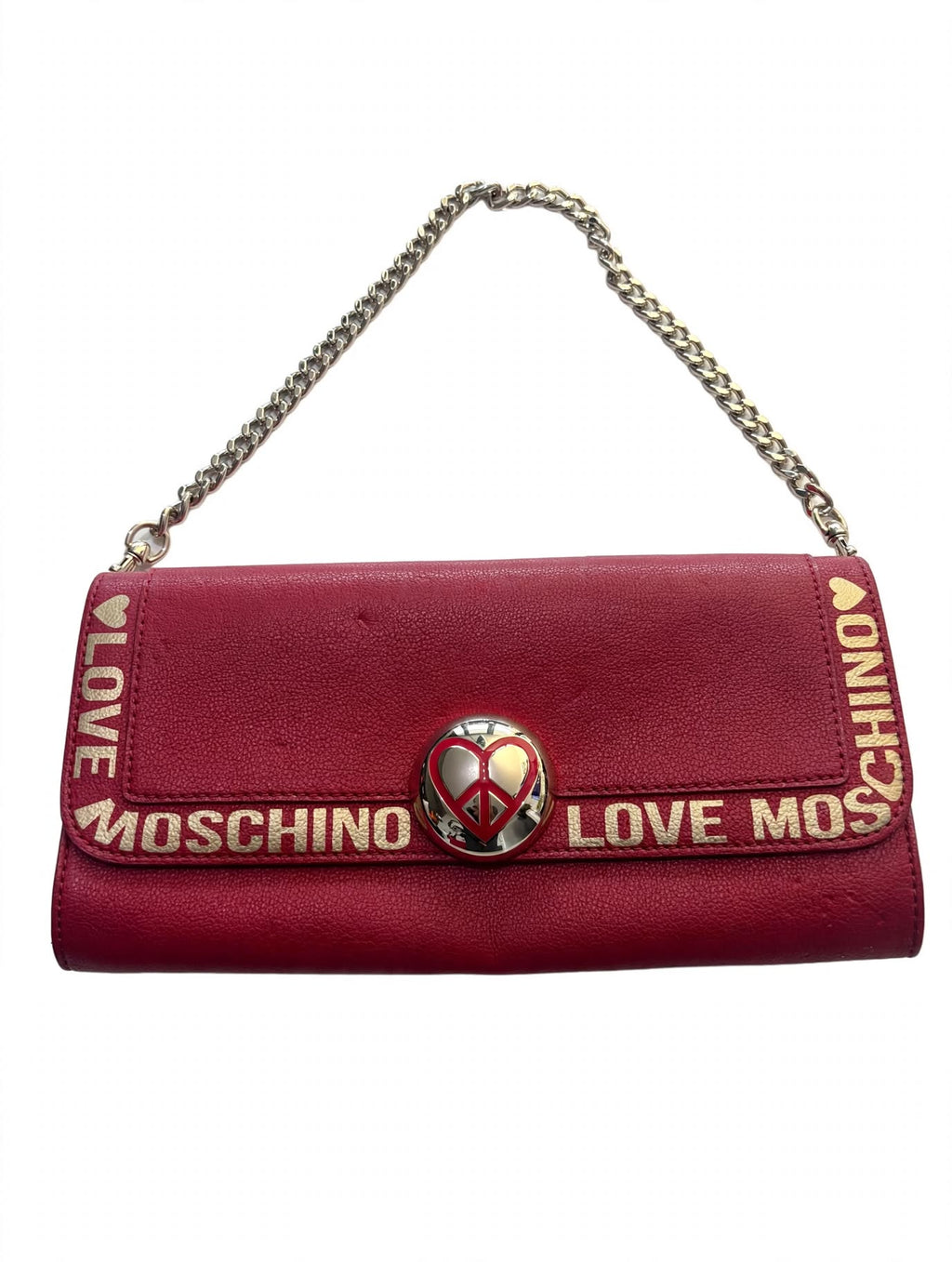 Love Moschino Burgundy Chain Strap Clutch Bag – Gold Heart Logo