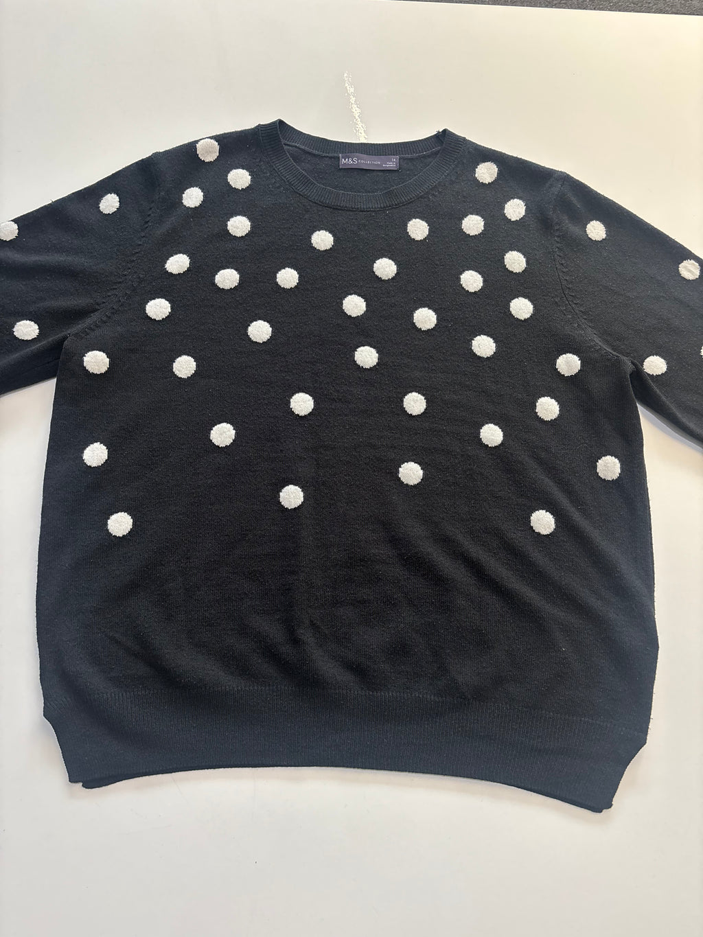 M&S Collection Black & Cream Polka Dot Crew Neck Jumper – UK 14