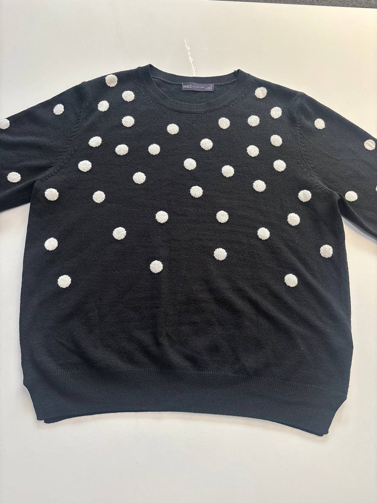M&S Collection Black & Cream Polka Dot Crew Neck Jumper – UK 14