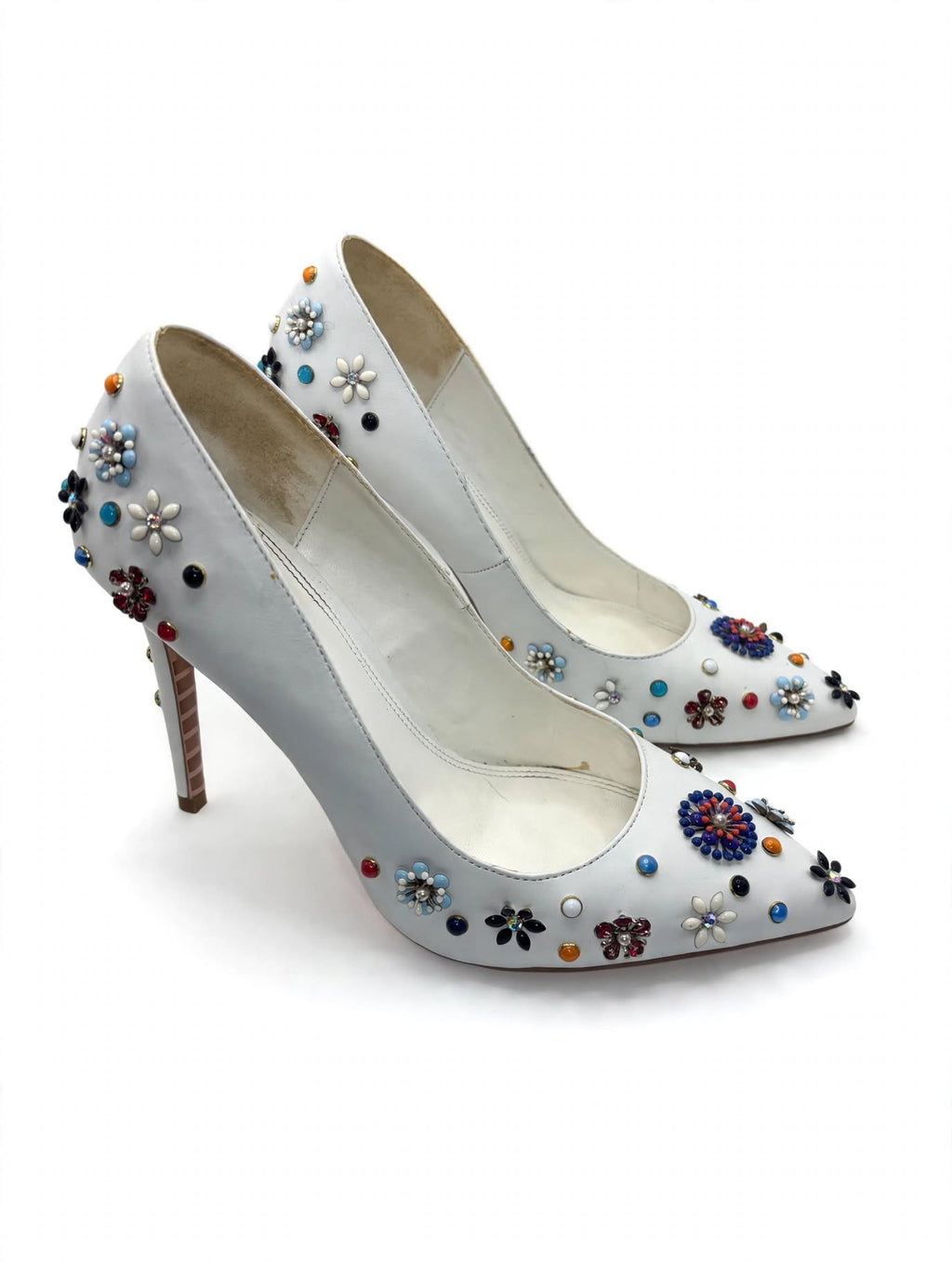 Dune London White Embellished Pointed-Toe Stiletto Heels – Size 40￼