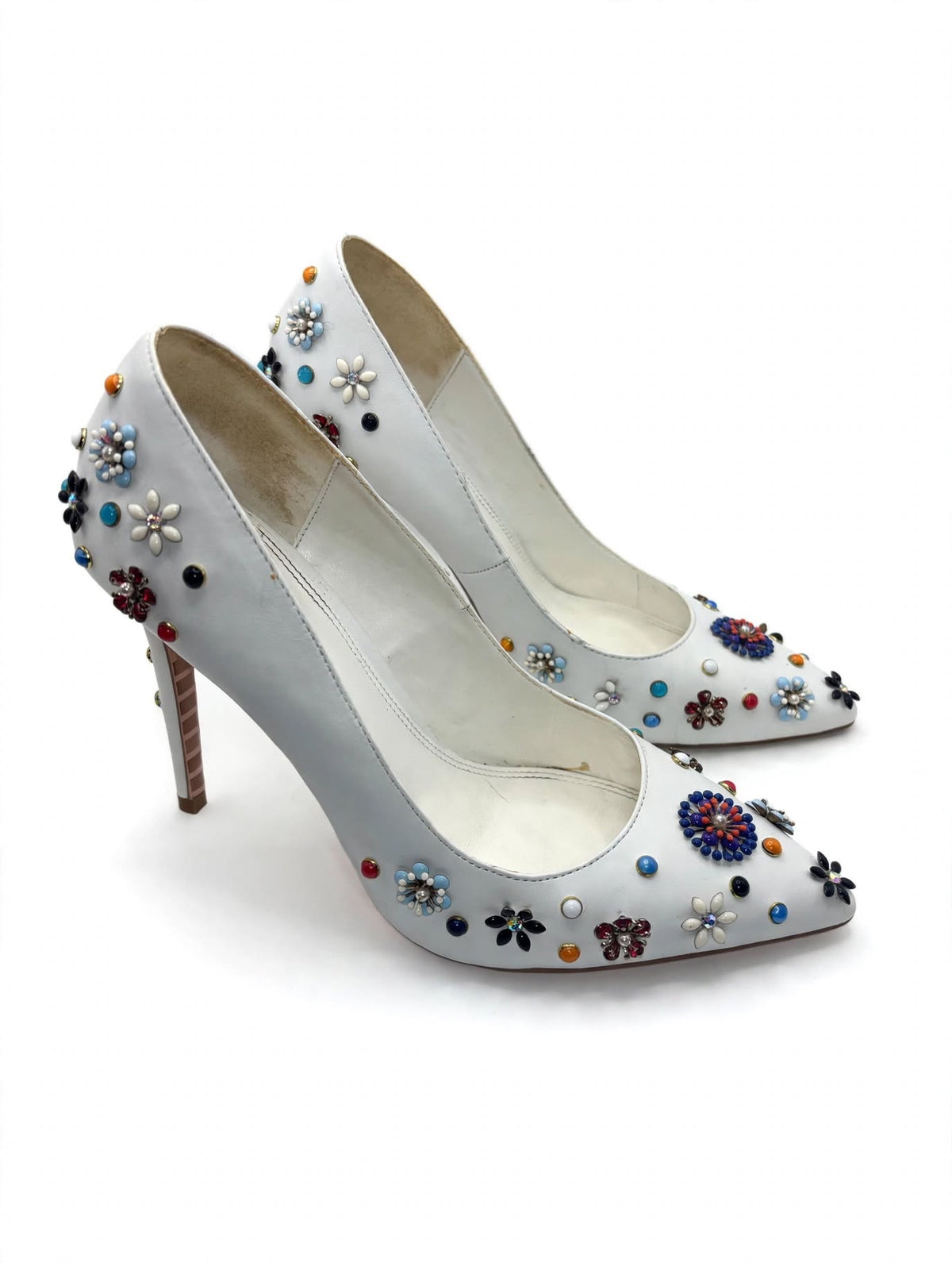 Dune London White Embellished Pointed-Toe Stiletto Heels – Size 40￼