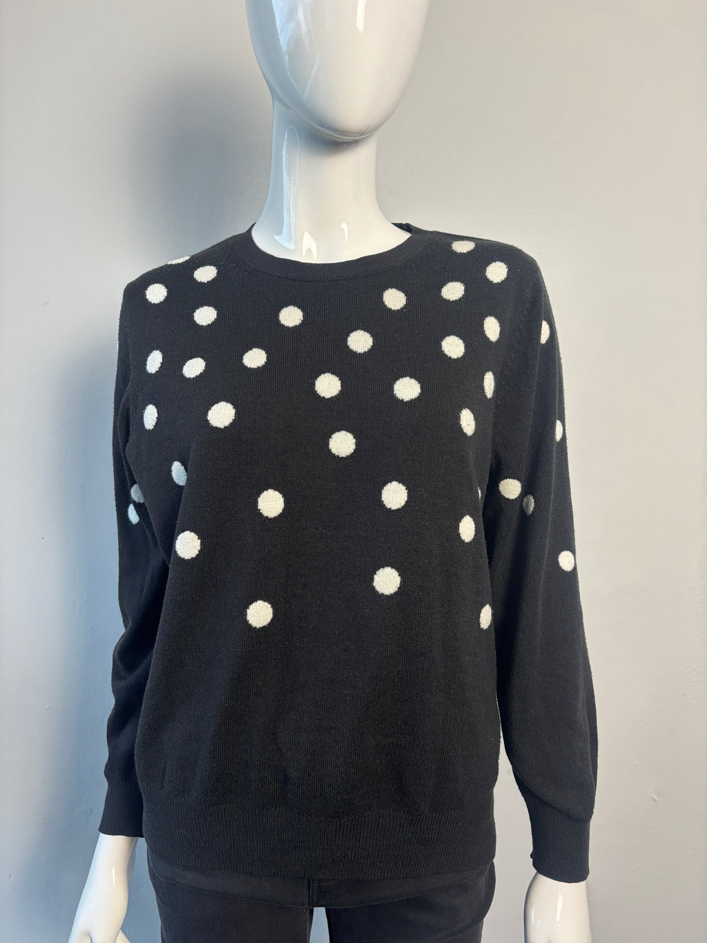 M&S Collection Black & Cream Polka Dot Crew Neck Jumper – UK 14