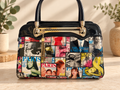 Y2K-Style Paris Magazine Collage Handbag – Black Patent-Look & Gold Tone￼