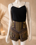 Zara Trafaluc Embroidered High-Waisted Shorts – Black & Gold | L