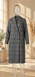 Monki Grey Checked Long Coat – Size M | Fold & Found