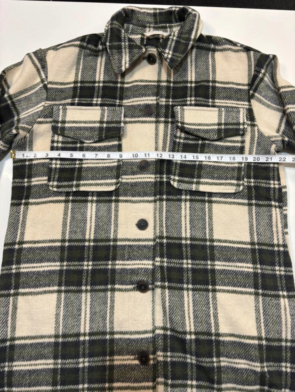 New Look Cream & Dark Green Checked Shacket – UK 10￼