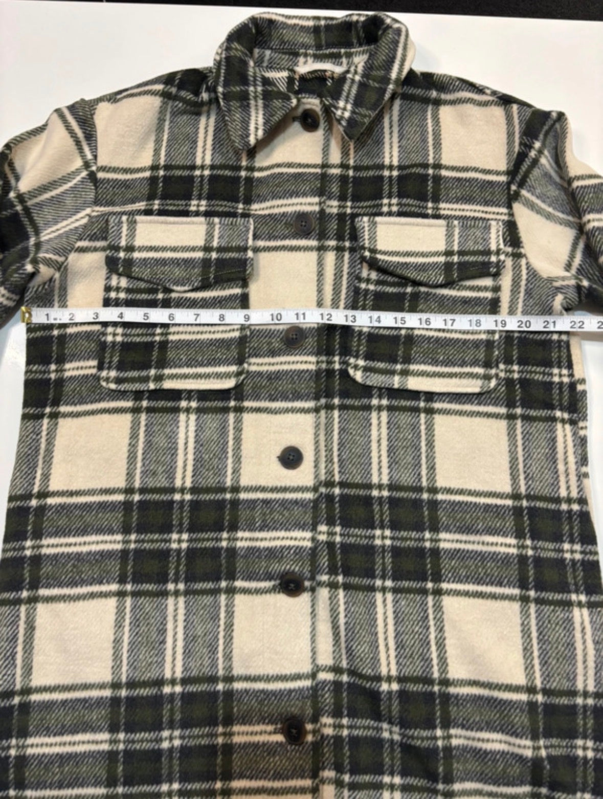 New Look Cream & Dark Green Checked Shacket – UK 10￼