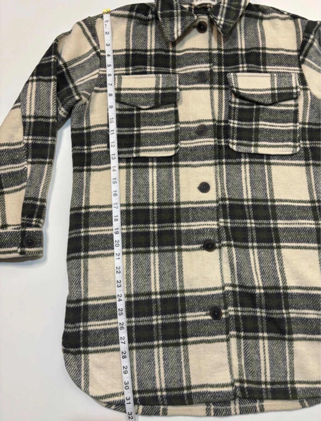 New Look Cream & Dark Green Checked Shacket – UK 10￼