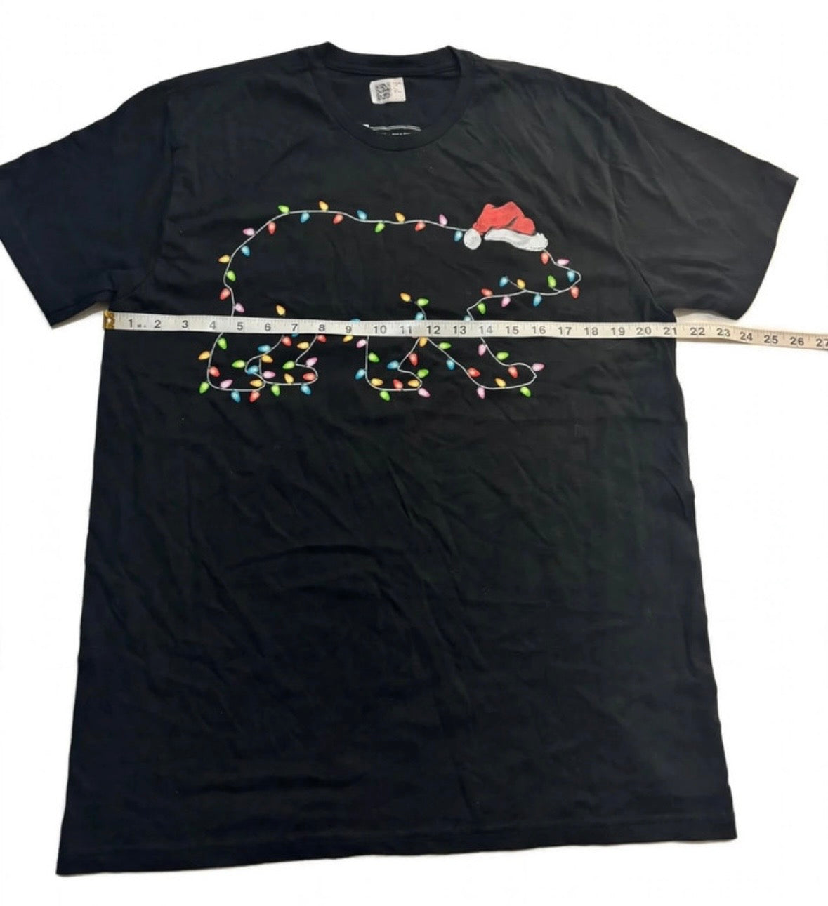 Black Polar Bear Christmas Lights Cotton T-Shirt – Size L
