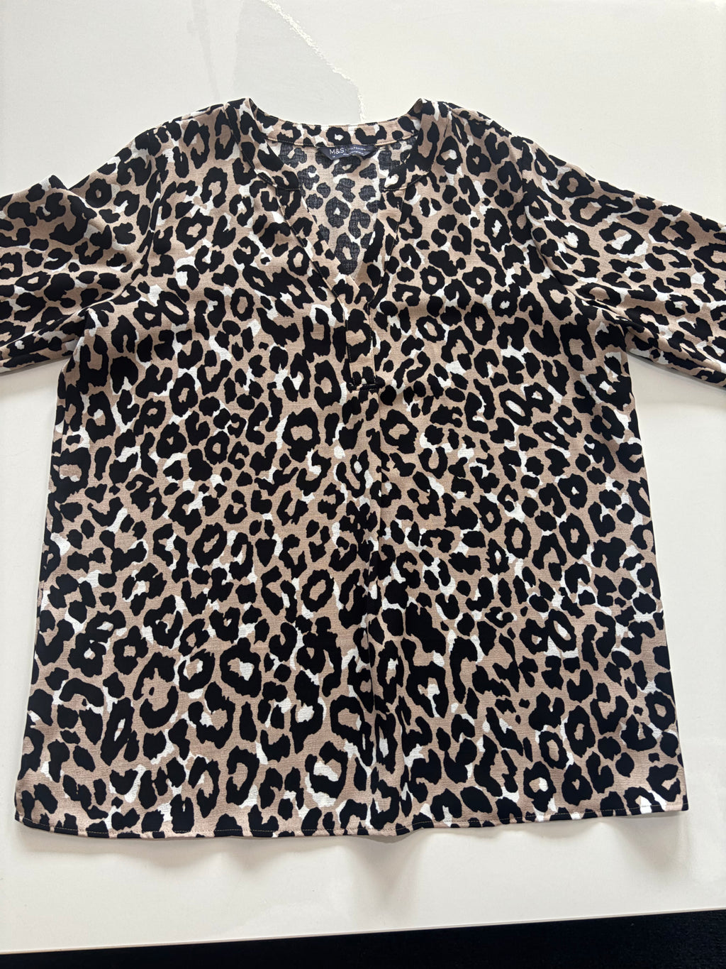 M&S Collection Leopard Print V-Neck Blouse Top Size 14