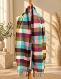 Joules Multicoloured Check Scarf – Pink, Teal & Mustard