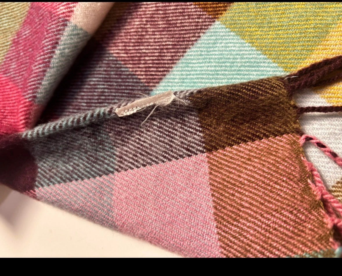 Joules Multicoloured Check Scarf – Pink, Teal & Mustard