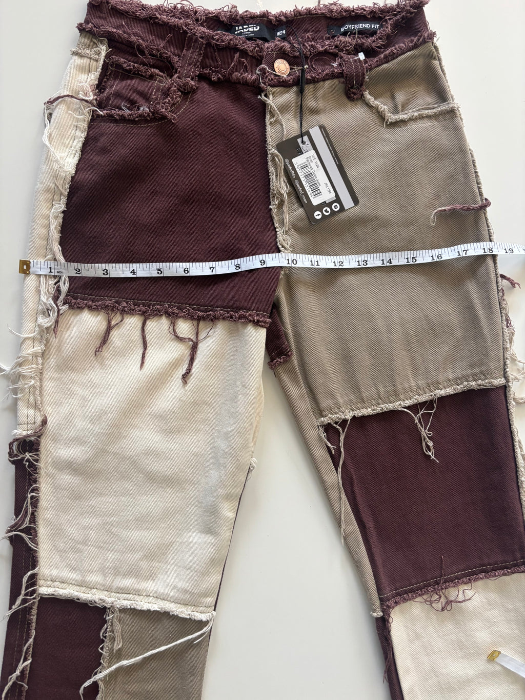 Jaded London Brown Patchwork Denim Jeans - BNWT - W24 Boyfriend Fit - JWL1293