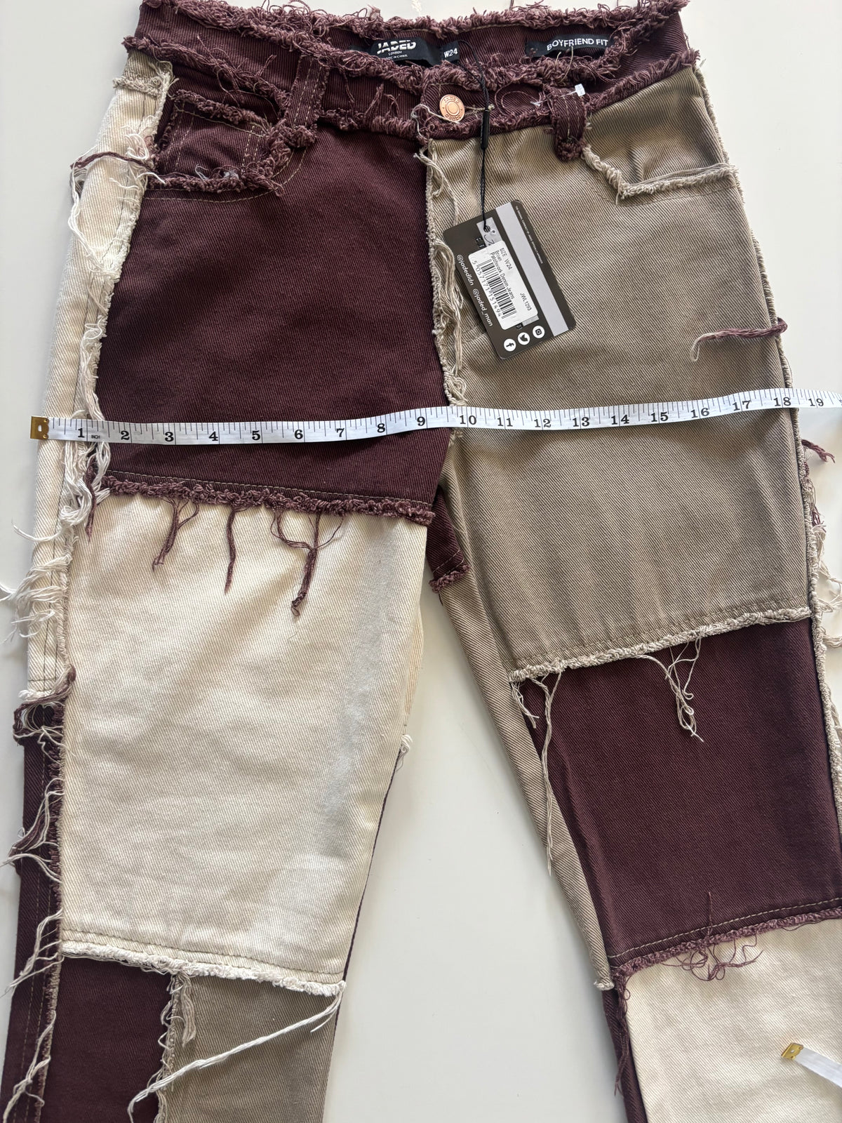 Jaded London Brown Patchwork Denim Jeans - BNWT - W24 Boyfriend Fit - JWL1293