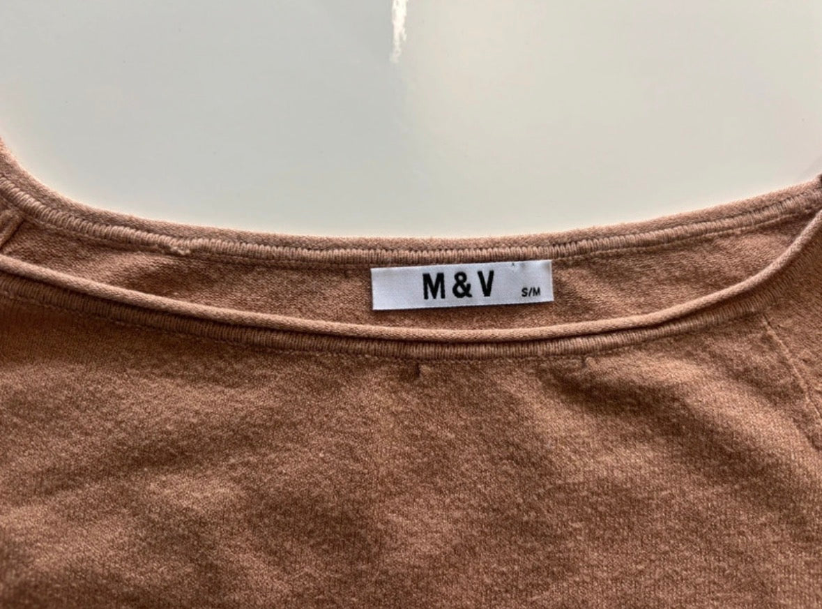M&V Camel Brown Poncho Top with Rhinestone Check Trim – S/M