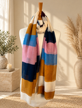 Next Large Striped Viscose Scarf – Mustard, Pink & Blue
