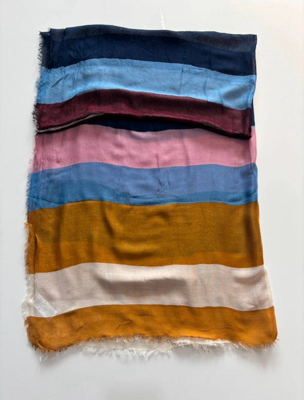 Next Large Striped Viscose Scarf – Mustard, Pink & Blue