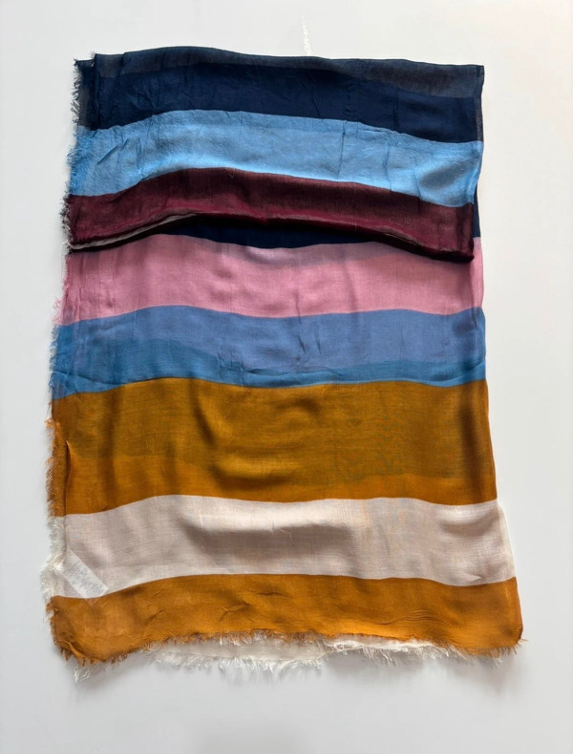 Next Large Striped Viscose Scarf – Mustard, Pink & Blue