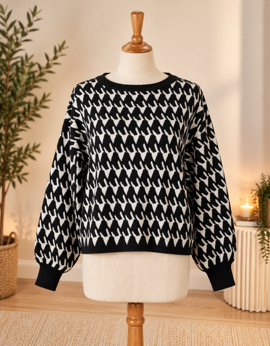 Apricot Black & White Houndstooth Knit Jumper – Size M