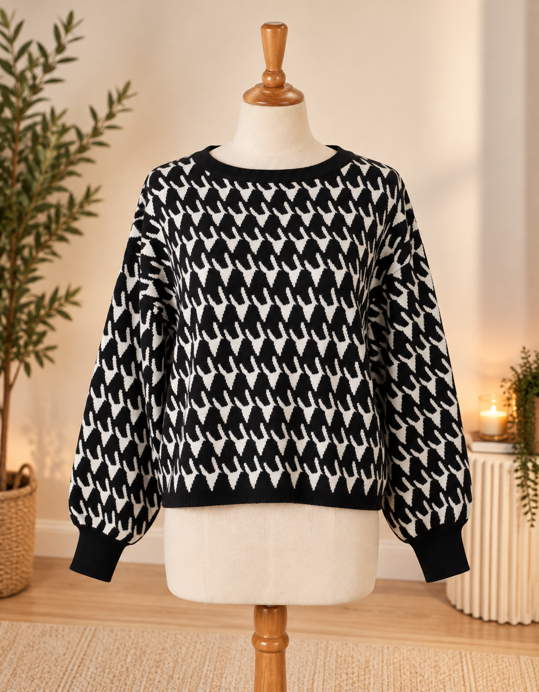 Apricot Black & White Houndstooth Knit Jumper – Size M
