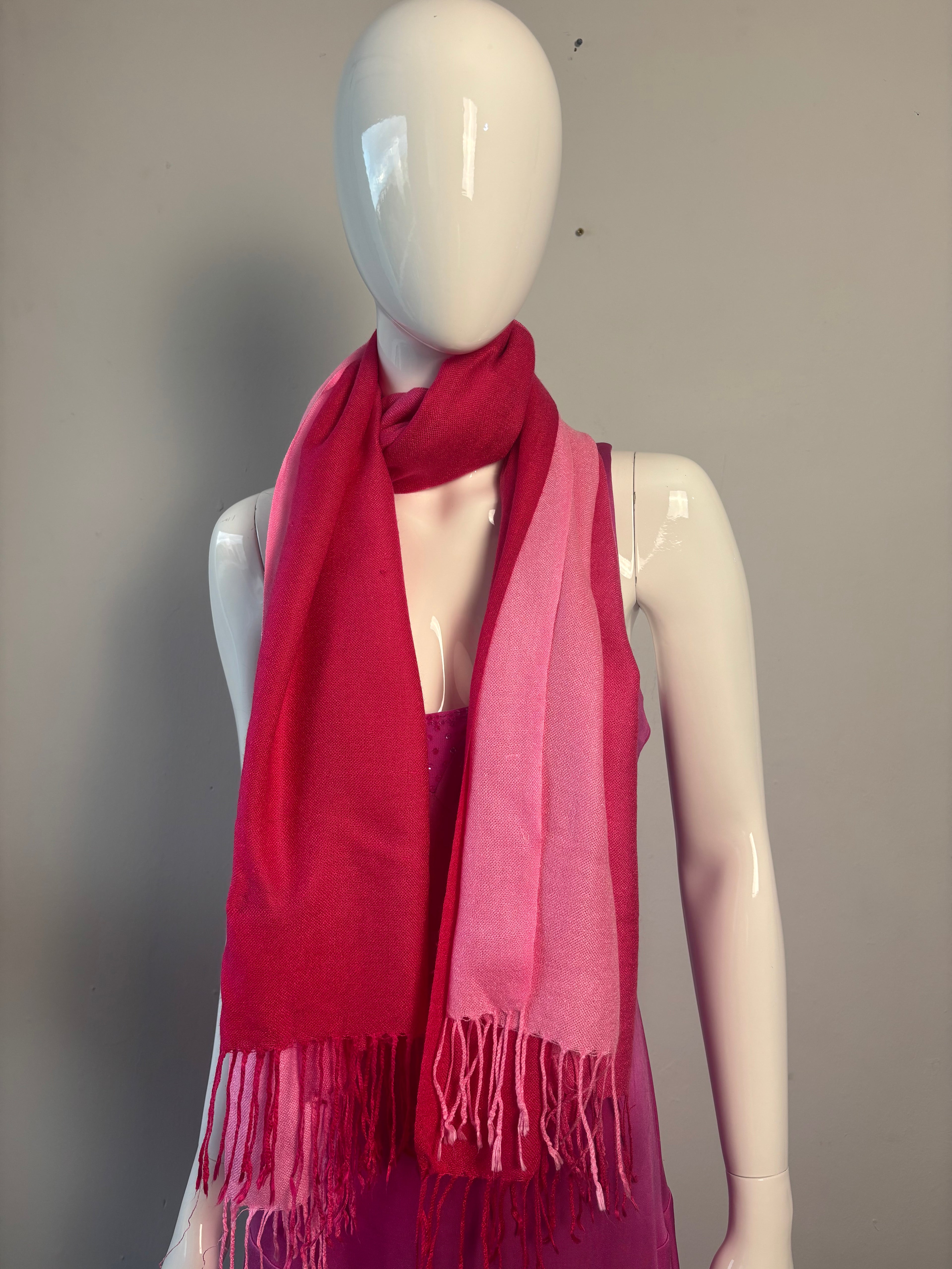 Pashmina Silk Blend Ombre Pink Scarf | Two-Tone Fuchsia & Blush Wrap