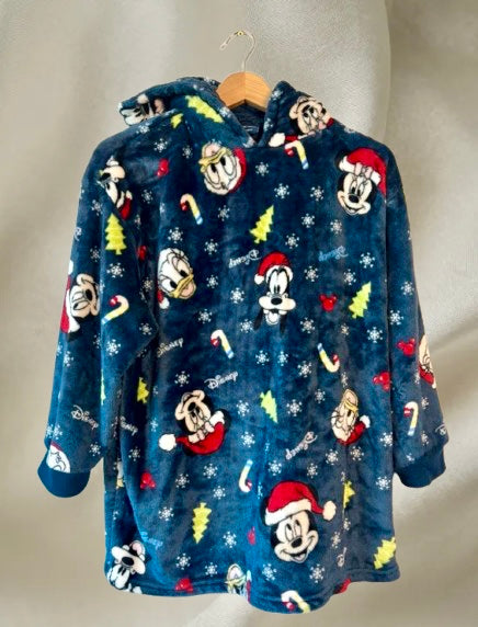 Disney Christmas Oversized Hooded Fleece Blanket – Mickey, Donald & Goofy – Kids S/M