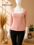 Oliver Bonas Red & Cream Striped Square Neck Top – UK 18
