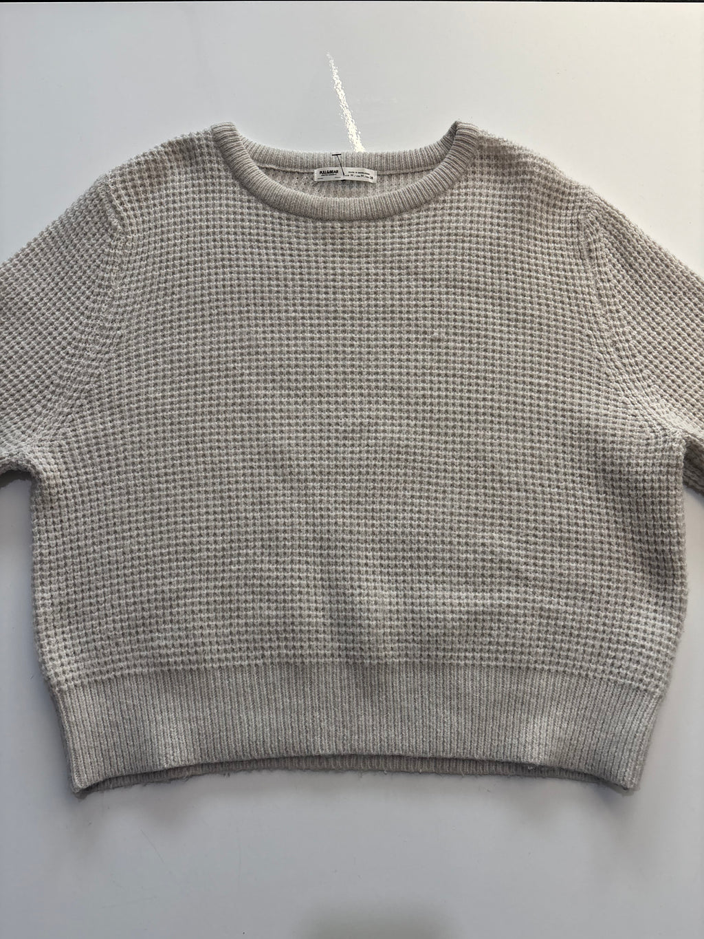 Pull&Bear Beige Waffle Knit Crew Neck Jumper – Size M￼