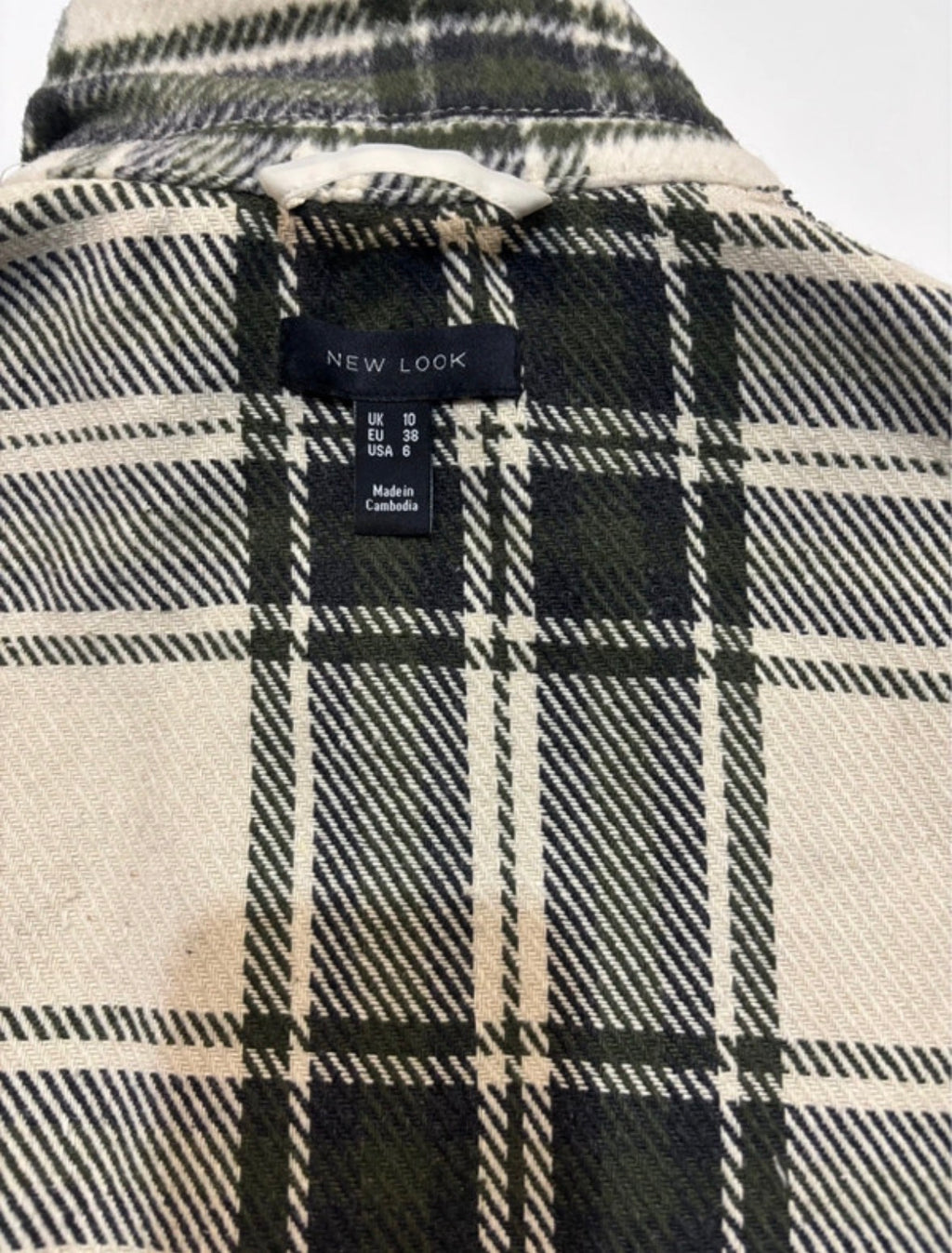 New Look Cream & Dark Green Checked Shacket – UK 10￼