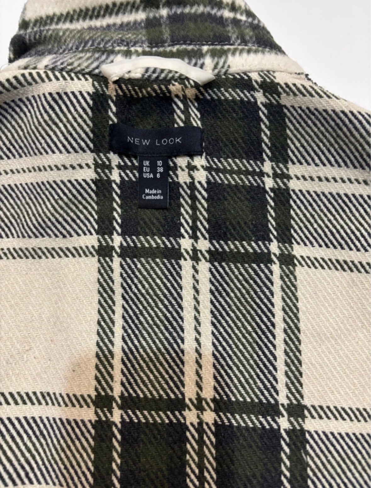 New Look Cream & Dark Green Checked Shacket – UK 10￼