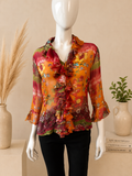 Coldwater Creek 100% Silk Floral Ruffle Blouse – Size M