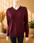 Celio Italian Merino Wool V-Neck Jumper – Burgundy | XL