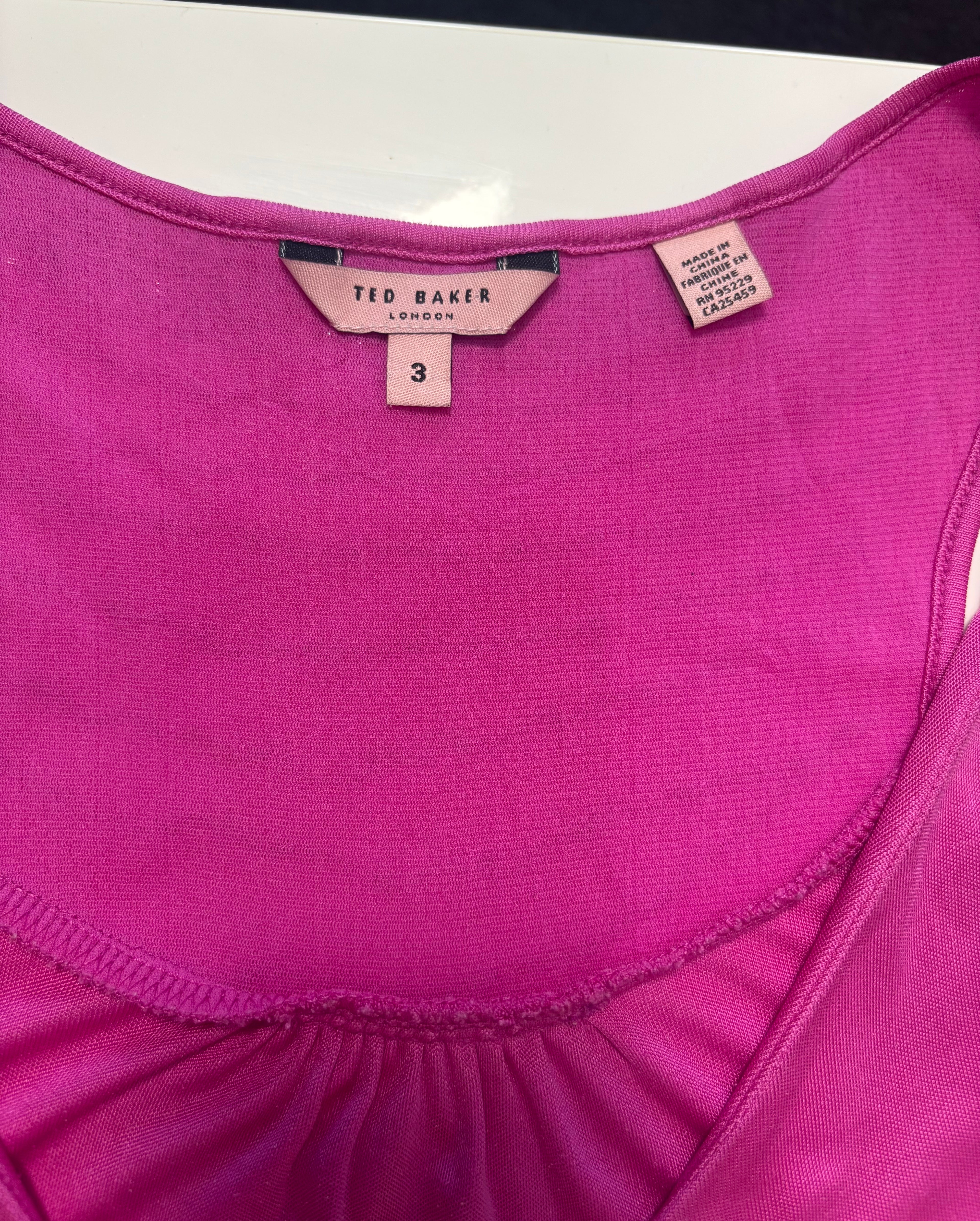 Ted Baker London 100% Silk Pink Embellished Dress – Size 3 (UK 12)
