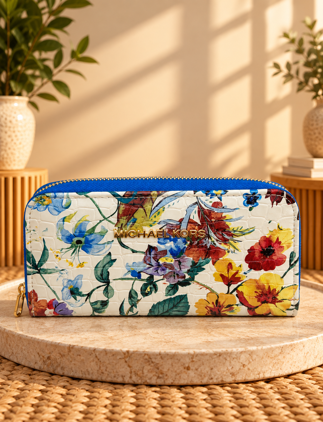 Michael Kors Floral Zip-Around Wallet – White Multicolour