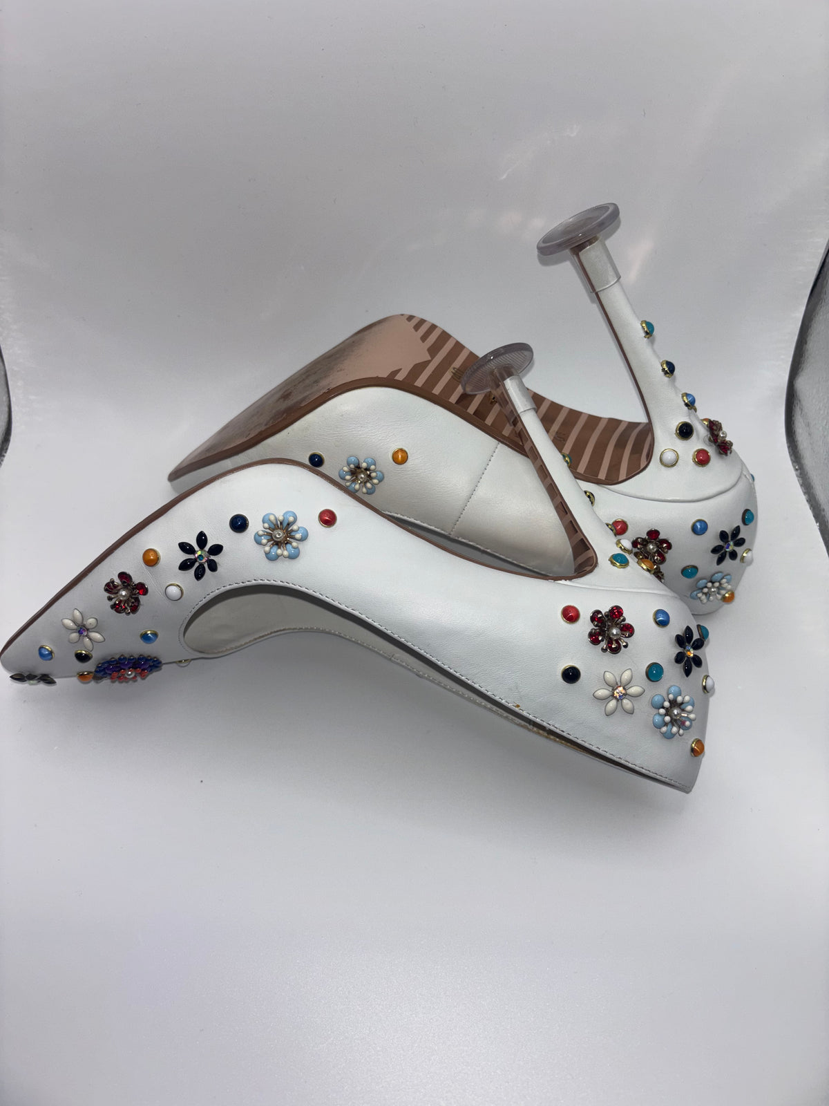 Dune London White Embellished Pointed-Toe Stiletto Heels – Size 40￼