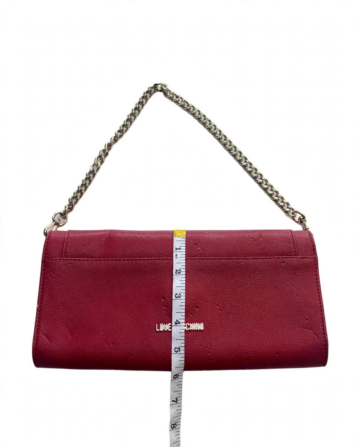 Love Moschino Burgundy Chain Strap Clutch Bag – Gold Heart Logo